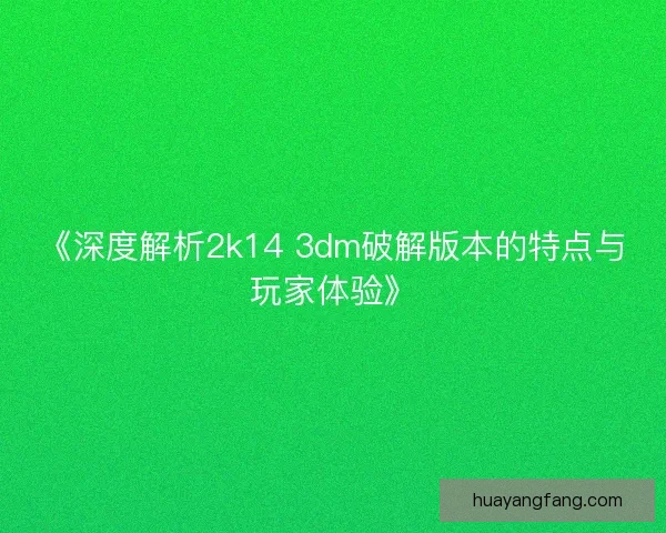《深度解析2k14 3dm破解版本的特点与玩家体验》