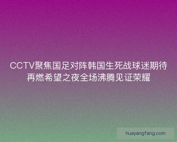 CCTV聚焦国足对阵韩国生死战球迷期待再燃希望之夜全场沸腾见证荣耀